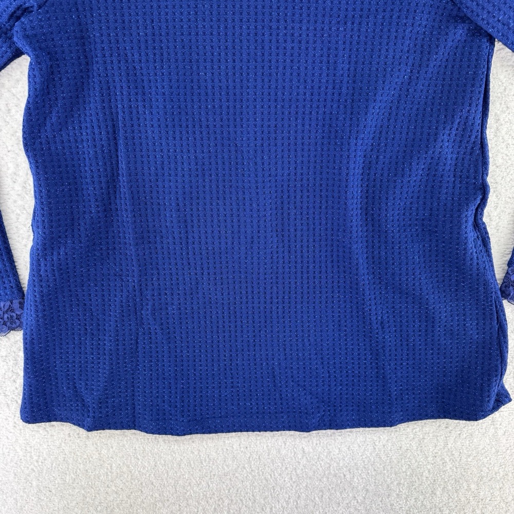 LOGO by Lori Goldstein Metallic Waffle Knit Mock Neck Top Sweater Small Blue - Picture 5 of 13